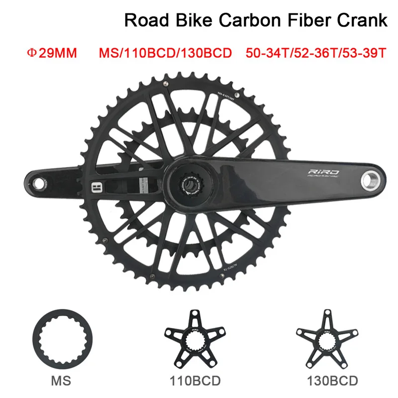 RIRO Carbon Crankset for ACF 170mm Carbon Crank Road Bike 11/12 Speed 50-34T 52-36T 53-39T Direct Bicycle Crankset Bike Parts