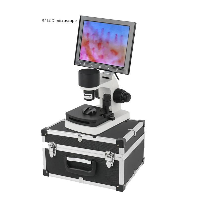Nagelfalz-Kapillarmikrozirkulations-Blutflussgeschwindigkeitsmessgerät Biologisches Mikroskop + 9-Zoll-LCD-TV-Monitor