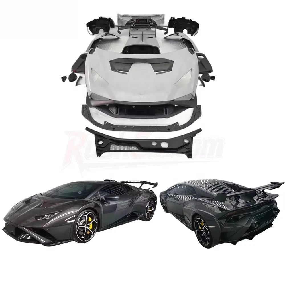 STO Style Carbon Fiber Body Kit for Huracan Front Bumper Fender Rear Spoiler Engine Hood Upgrade Parts