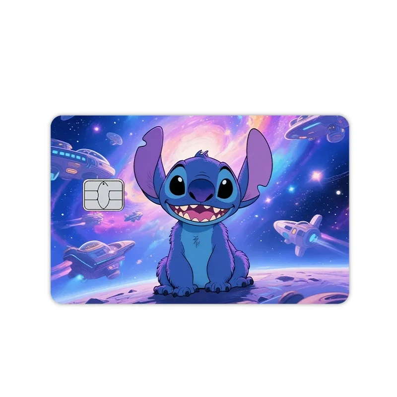 ملصقات غير لامعة لبطاقة الرسوم المتحركة Stitch Anime Diy للطلاب الكبيرة الصغيرة بدون رقاقة Kawaii غطاء جلدي لبطاقة الائتمان ديكور أمامي لبطاقة الخصم