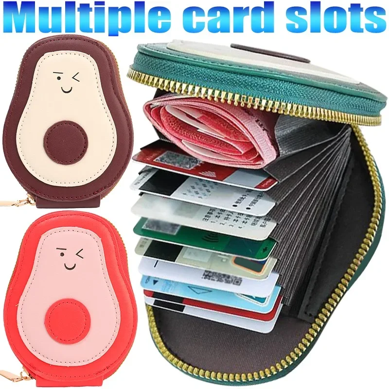 Multi Slot Avocado Card Bag Waterproof Antiwear PU Wallet Zipper Closure Bank Card Holder Convenient Storage Bags Coin Purse