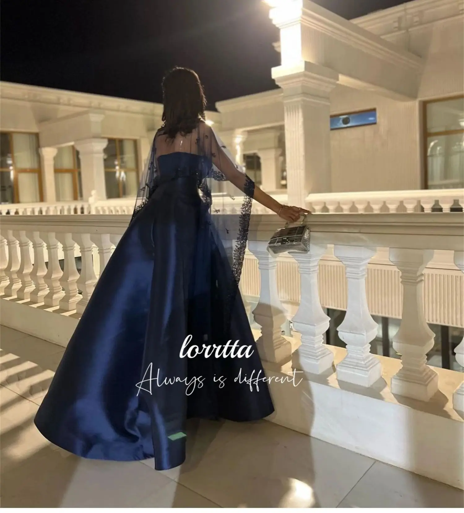 Grace Shawl Dark Blue Satin Evening Dress Party Birthday Dresses Luxury 2024 Ball Gowns Robes De Cocktail فساتين سهرة Customized