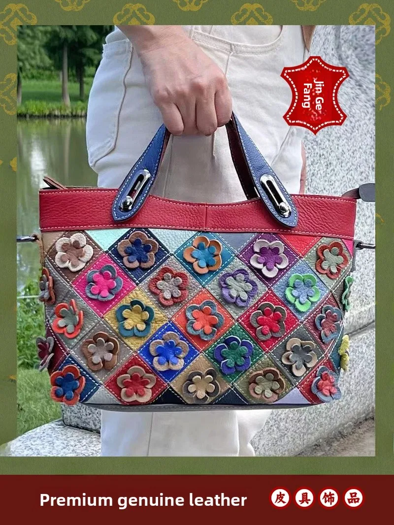 

Женская сумка, кожаная сумка ручной работы, клетчатая сумка через плечо из воловьей кожи, женская сумка с цветочным принтом, мягкая Briti Sle