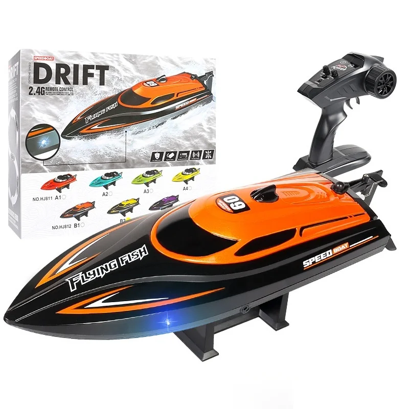 Hj812 Remote Control Boat Water Toy 2.4g Competitive Boat Night Voyage Light Speed Fast Boat Charging High-Speed Boat Kids Toys