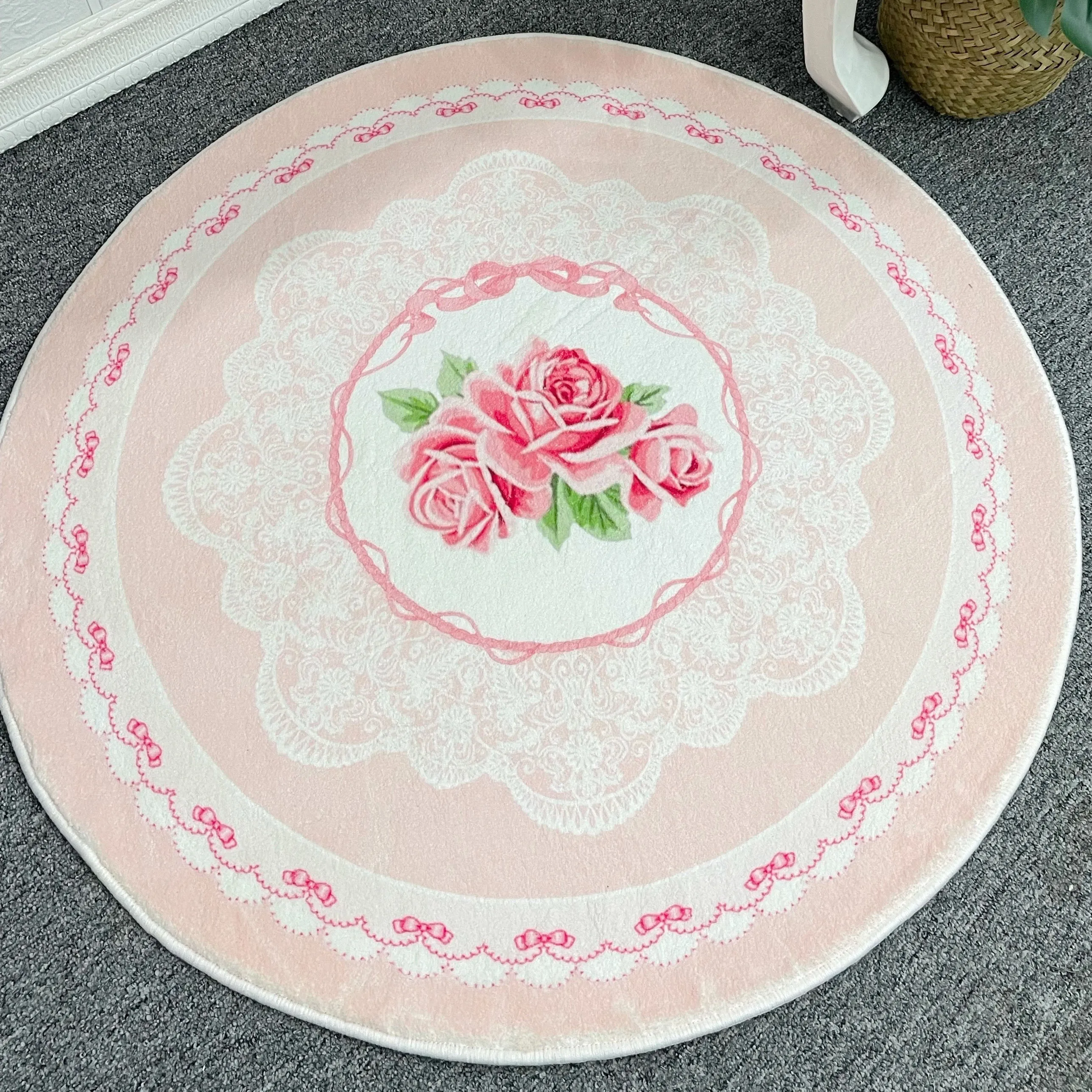 Living Room Decorative Carpet Basket Home Thicken Rugs Chair Floor Mat Bathroom Room Round Floral Pattern Carpet Bedroom Footmat