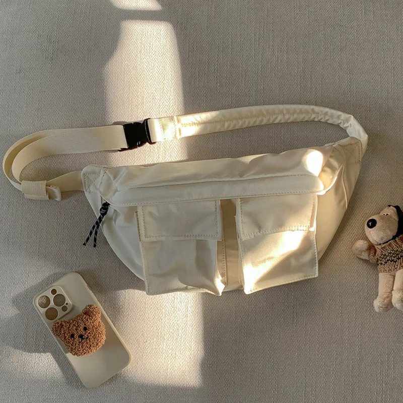 Bolsa de ombro feminina em nylon da moda, monocromática, bolsa para hobo no peito do estudante, casual bolsa tiracolo, primavera 2022