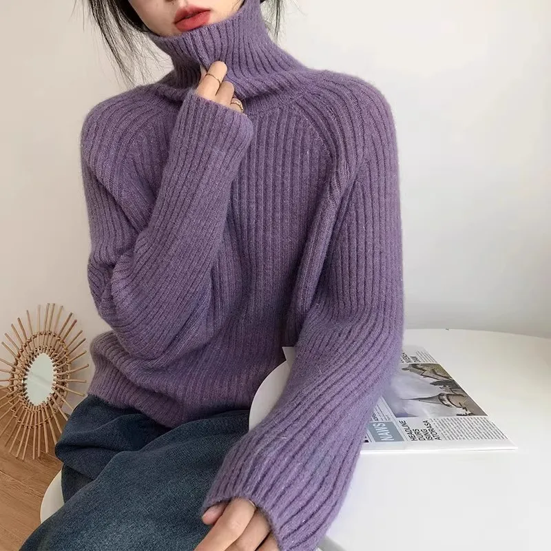 

Теплый женский свитер с высоким воротником Thiened, мягкий Gentle iny, осенне-зимний вязаный топ, удобный длинный свек Crew Ne