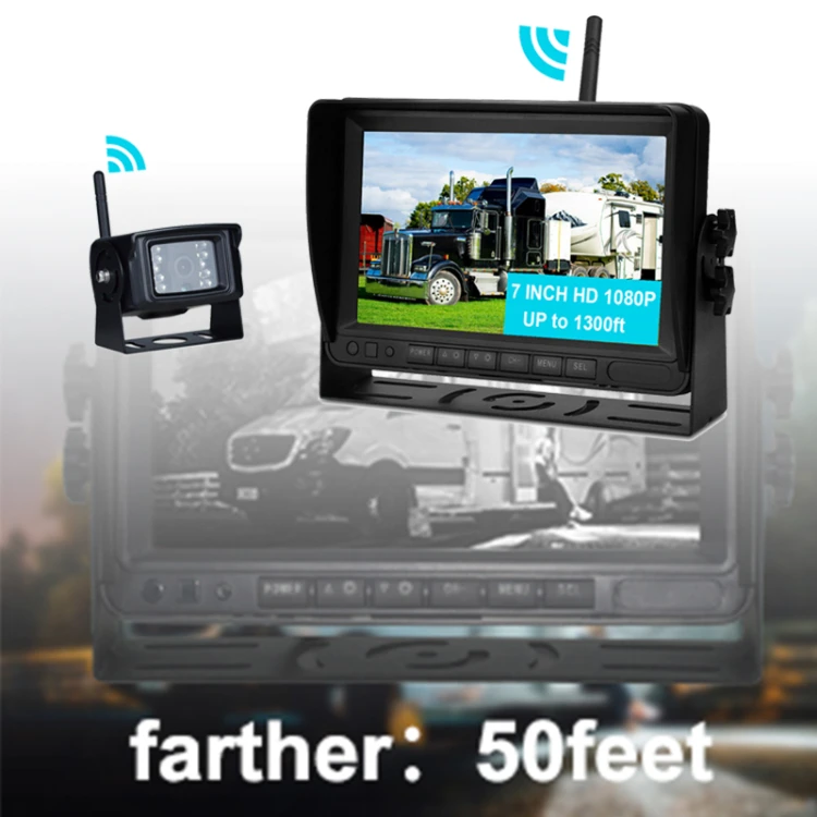 Airow auto Long Range Digital Wireless Backup Camera|Night Vision|1080P HD Reverse System for Truck RV Trailer 7" Split Monitor view 3