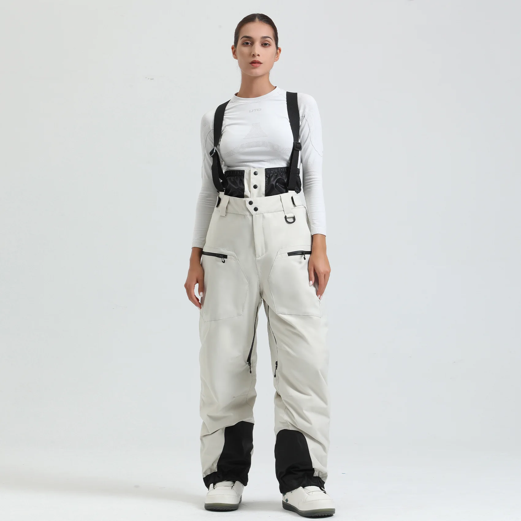Pantalones de nieve con pechera para mujer, pantalones cálidos para esquiar al aire libre, ropa deportiva impermeable para montaña, invierno 2025