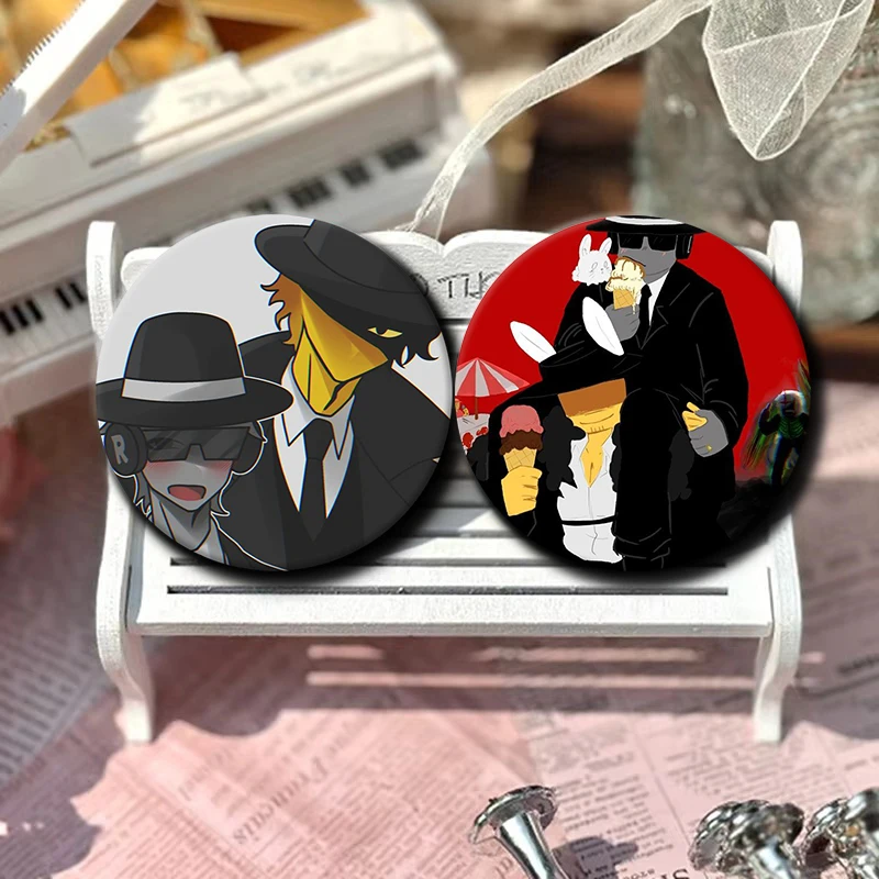 58mm New Anime Mafioso Chance Shedletsky Badge Snap Button Pins Forsaken Game Creative Funny Meme Brooches for Bag Clothes Decor