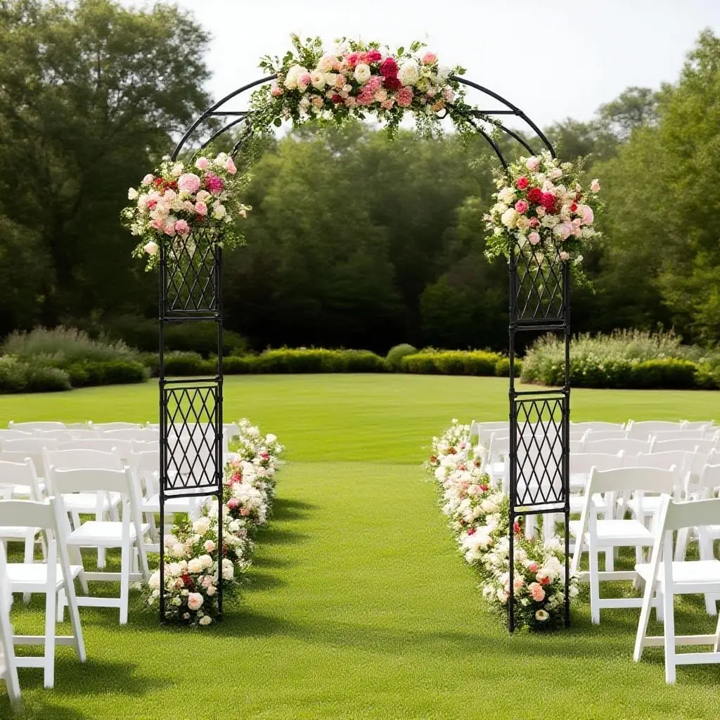 

Metal Garden Arbor Arch Trellis Iron Wedding Archway, Decorative Climbing Plant Support for Outdoor Patio, Lawn, Pathway & Event