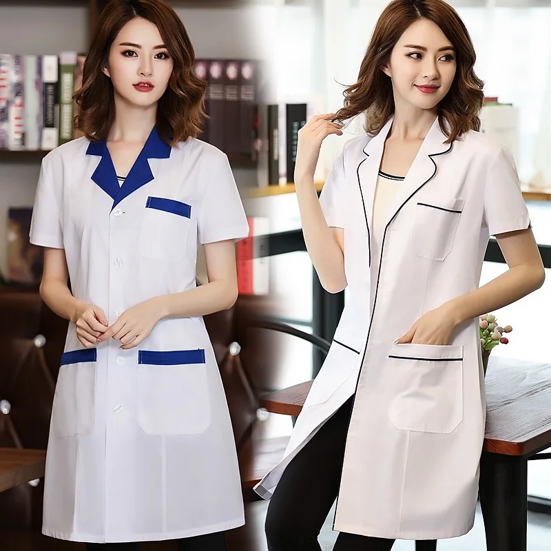 

White coat short sleeve female summer Korean version slim-fit show thin beauty parlor tattoo artist pharmacy doctor nurse clothe