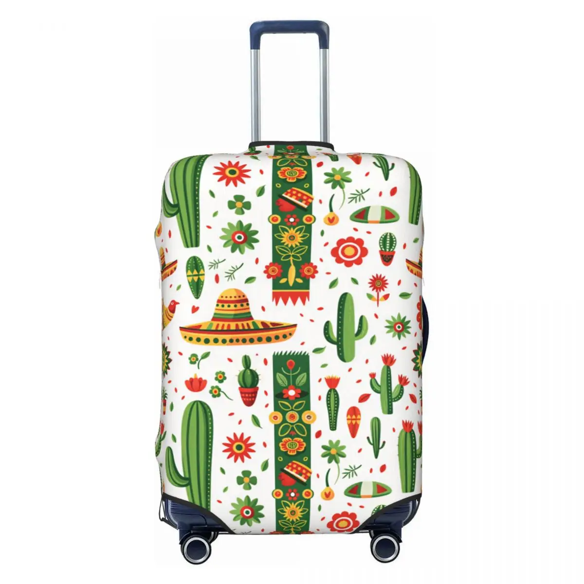 Custom Mexican Folk Art Cactus & Sombrero Print Luggage Cover Protector Cute Travel Suitcase Covers for 18-32 Inch