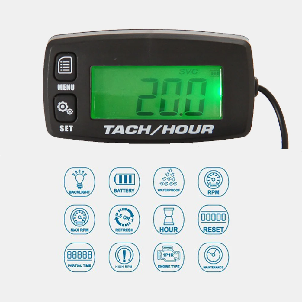 Tacho Hour Meter Digital Resettable Inductive Tachometer For Motorcycle Marine Boat ATV Snow Blower Lawn Mower Jet Ski Pit Bike
