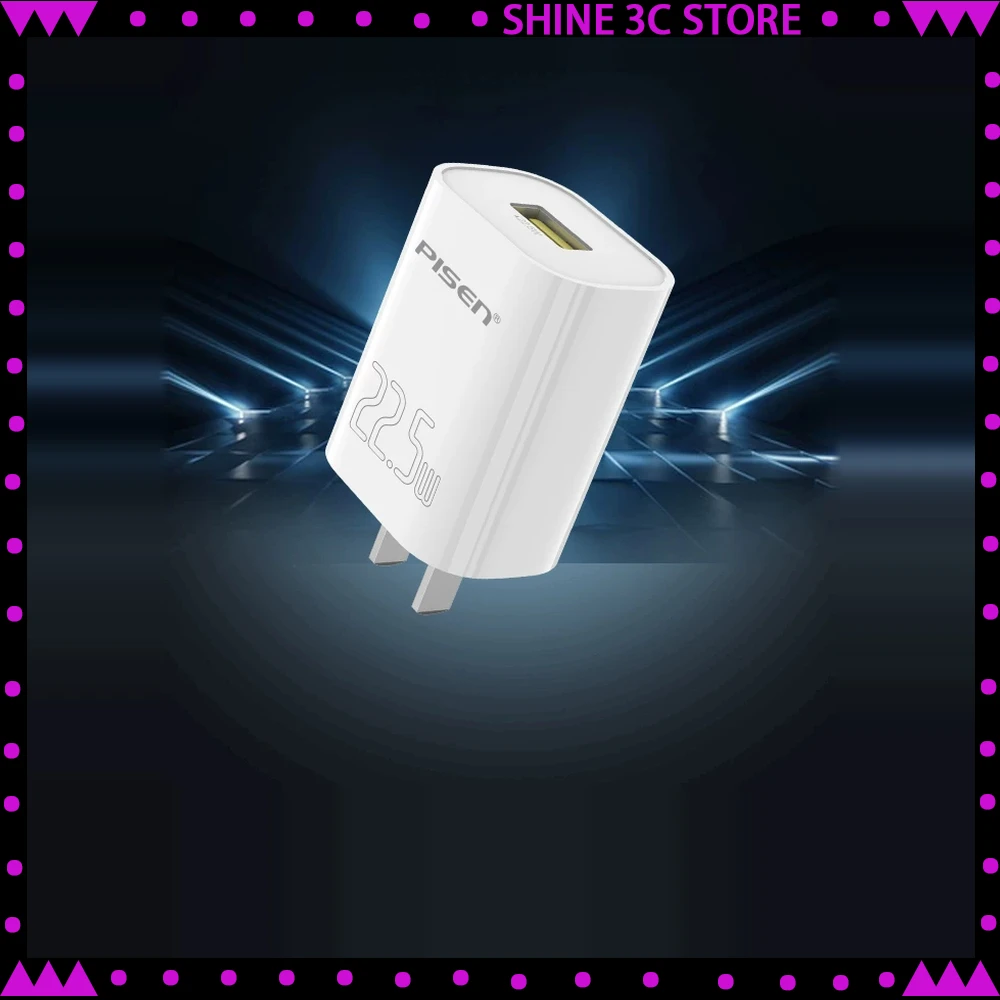 Pisen PS-22.5w-1 USB Wall Charger 22.5W Single USB-A Fast Charging Adapter QC3.0 FCP AFC SCP for Huawei Honor China Flat Plug