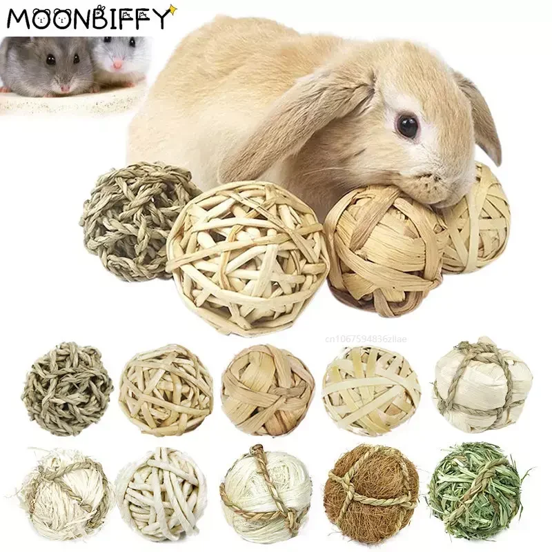 Chewing Braided Ball Guinea Pig Rabbit Hamster Small Animal Play Pet Interactive Chew Toy Natural Grass Ball  hamster toy