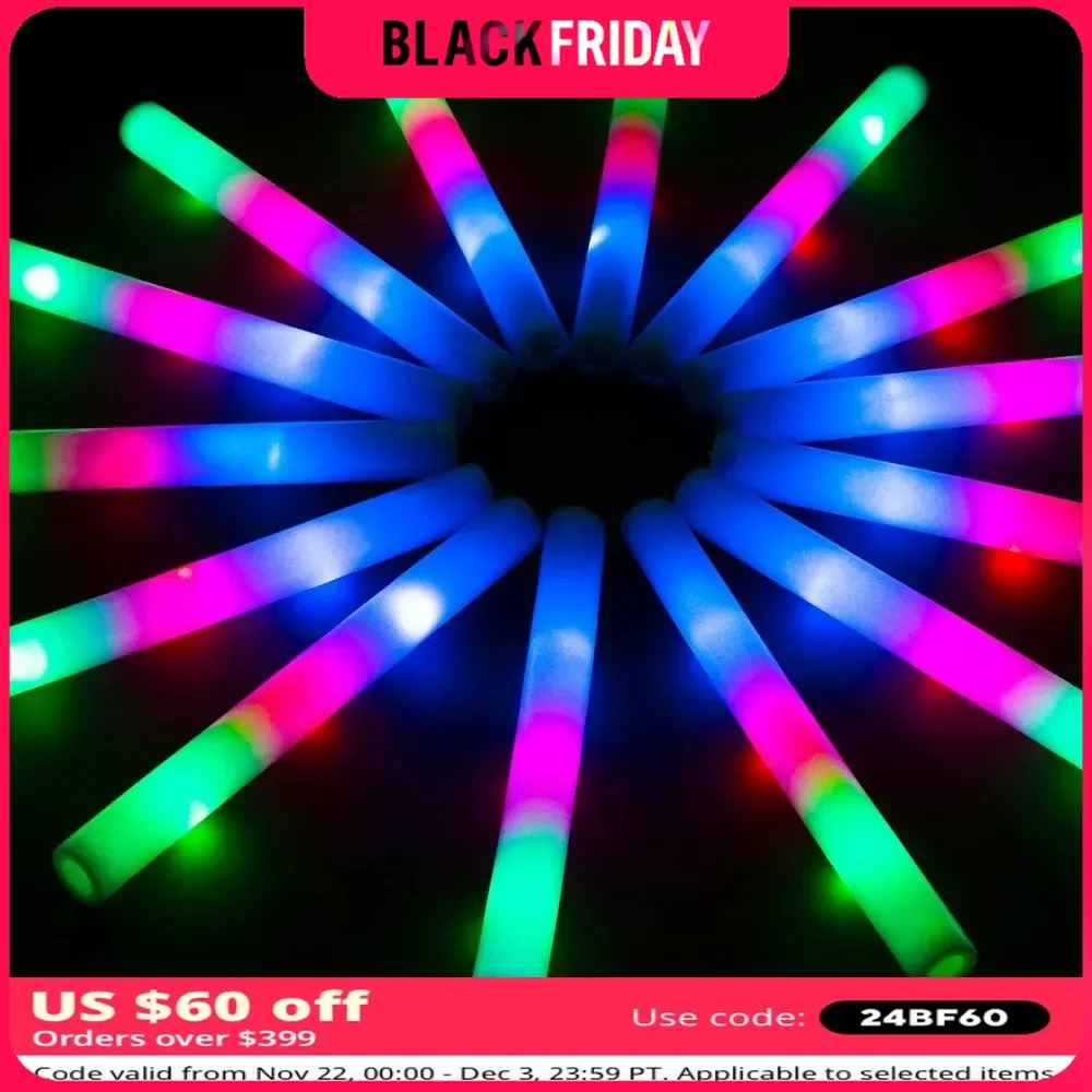 105 PCS LED Foam Glow Sticks, Glow Sticks Bulk with 3Modes Colorful Flashing, Glow in The Dark Party Supplies