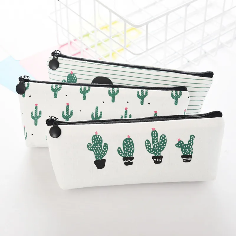 Fabric Canvas Cactus Pencil Case Cute School Pen Case Novelty Stationery Office Crayon Pencil Box Pen Bag Kawaii School Supplies