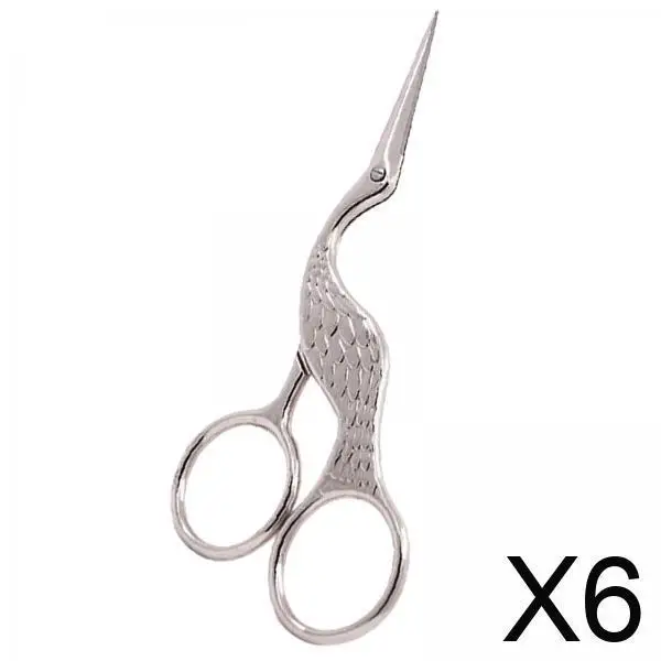 

6xAntique Crane Design Scissors 13cm DIY Craft Cross Stitch Stainless Steel Silver