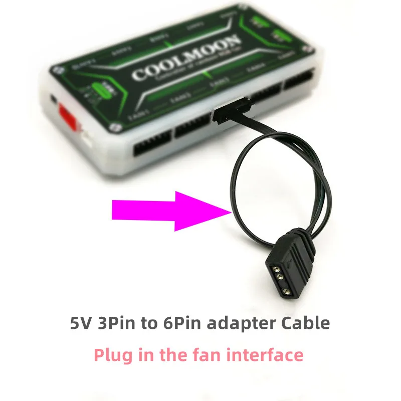 COOLMOON Dedicated R5 Adapter cable 5V 3pin ARGB to 6pin 4pin Adapter Cable Controller for PC Case Fan Light Strip Graphics Card