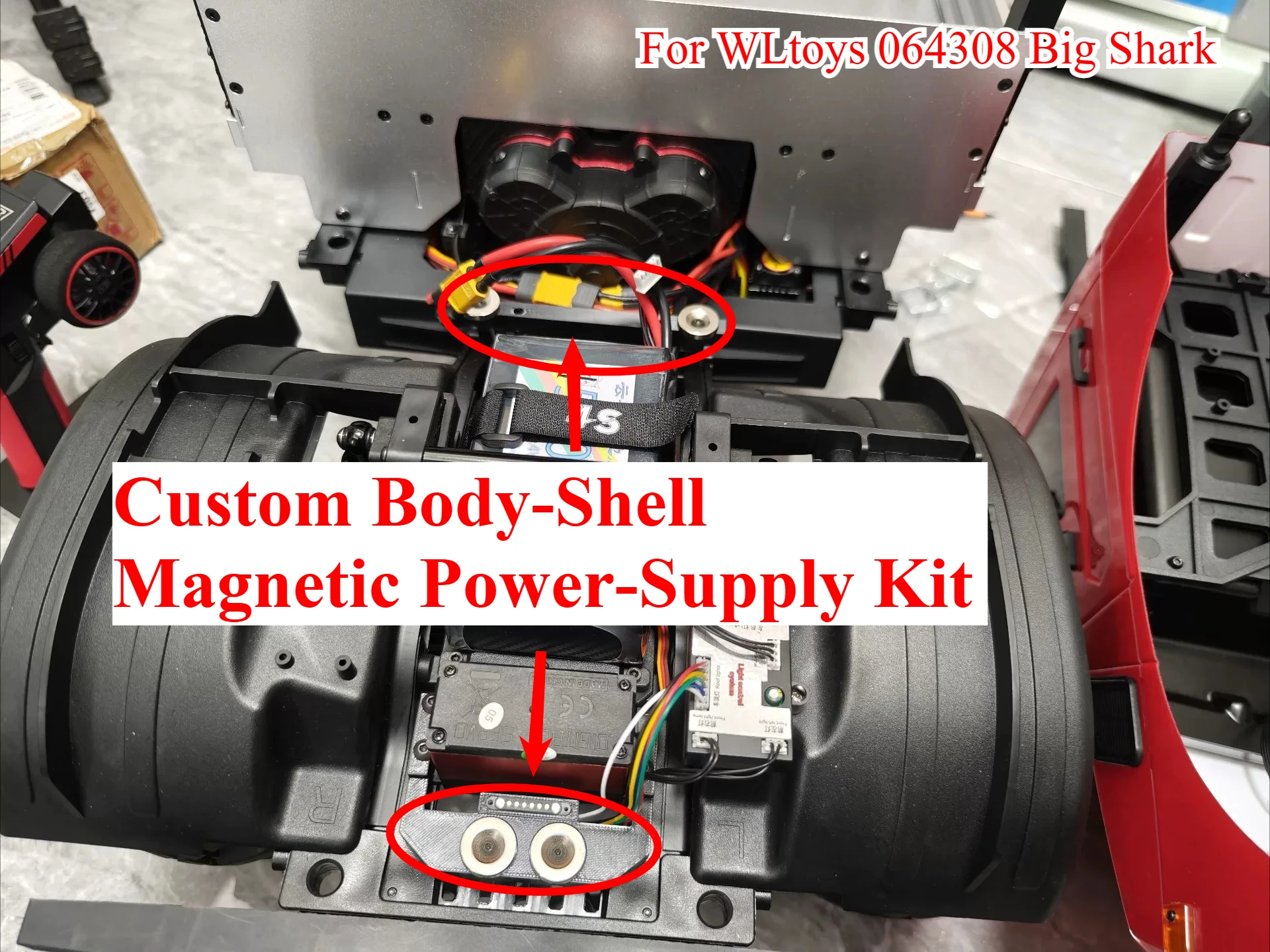For WLtoys 064308 Big Shark 1/6 RC Crawler Custom Magnetic Power Supply Kit Quick‑Release Harness Vehicle Upgrade Accessories
