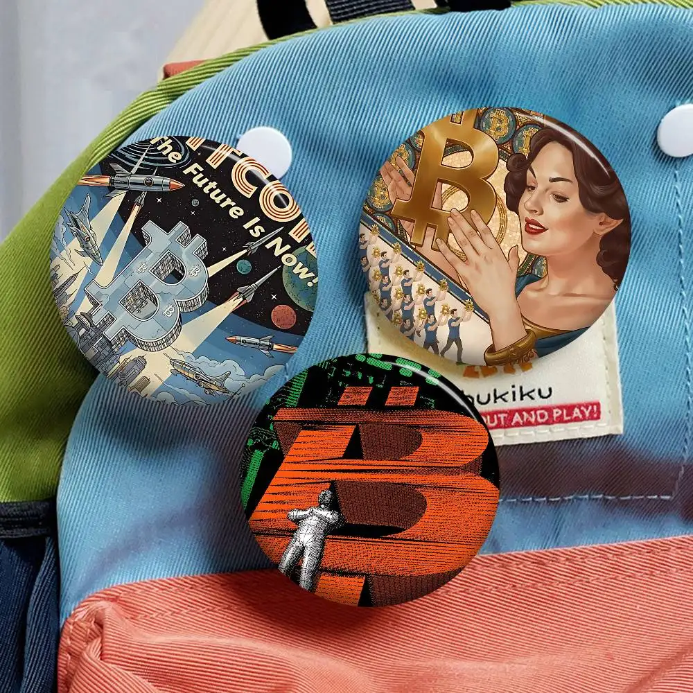 Classic B-Bitcoin Fashion  Photo Brooches Creative Round Badge Gifts Pins 32/44/58mm