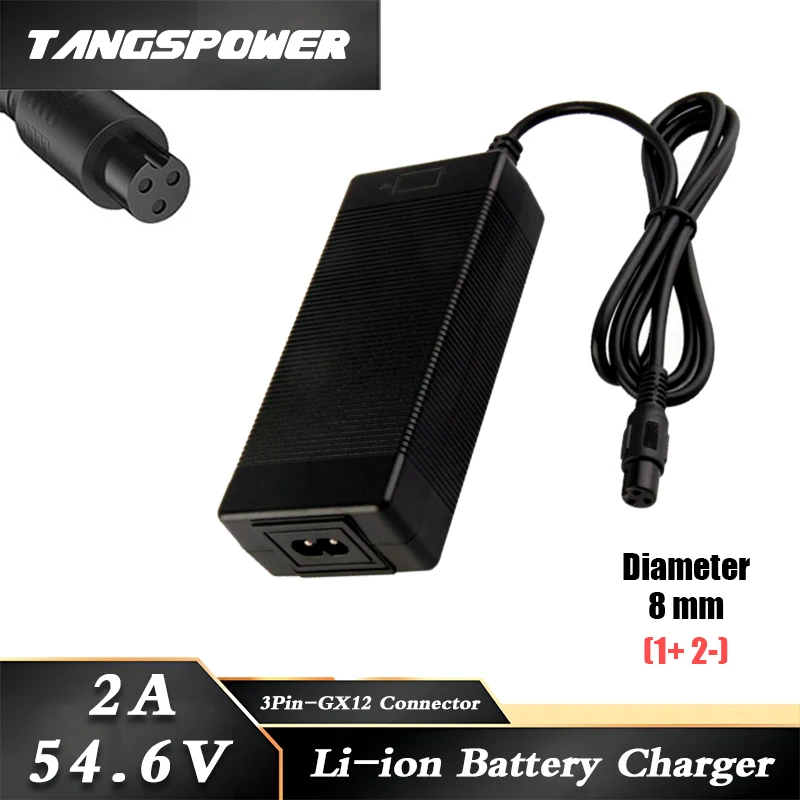 54.6V 2A Li-ion Battery Charger For 48V 13Series Lithium Battery Pack Fast Chargeing 3Pin-GX12 Connector Portable Charger