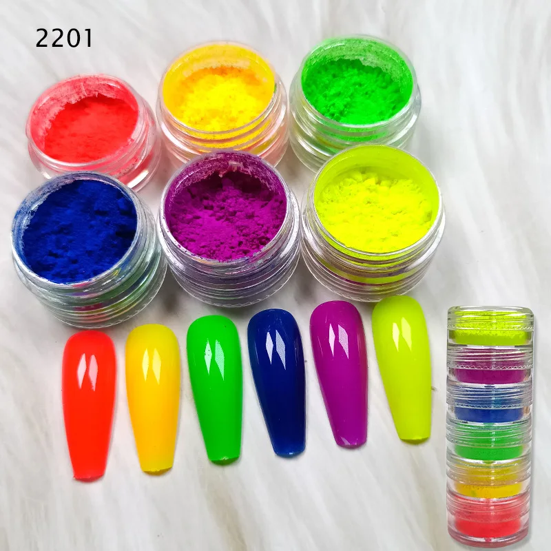 Neon Unha Em Pó Kits para Manicure Decorações, Fluorescente, Perolado, Brilhante, Cromo Poeira, Gel Polonês, Glitter, 6 Caixas por Conjunto