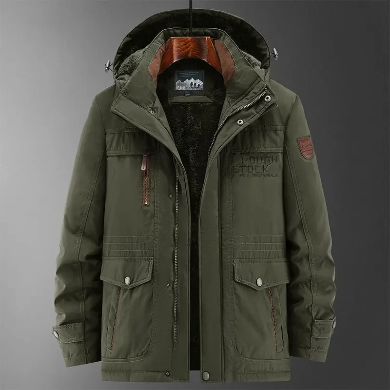

Thick Coat Winter Outdoor Running Sports Windproof Warm Fleece Hooded Cargo Jacket Men Removable Hood Thick Warm Fleece Jacket