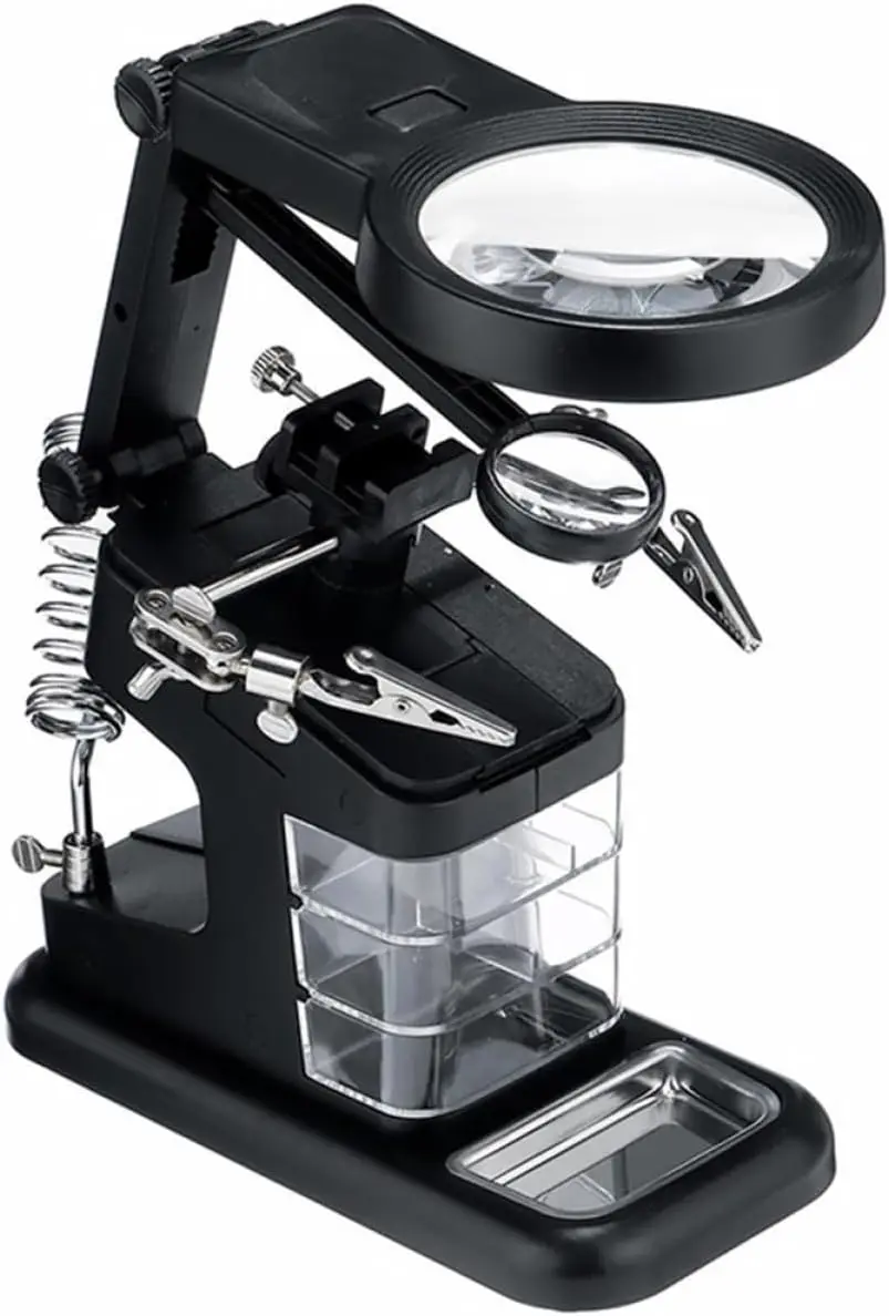Led Light Helping Hands Magnifier Station 3X/4.5X /25X Magnifier Soldering Station Kit with Alligator Clips and Clamp for Repair