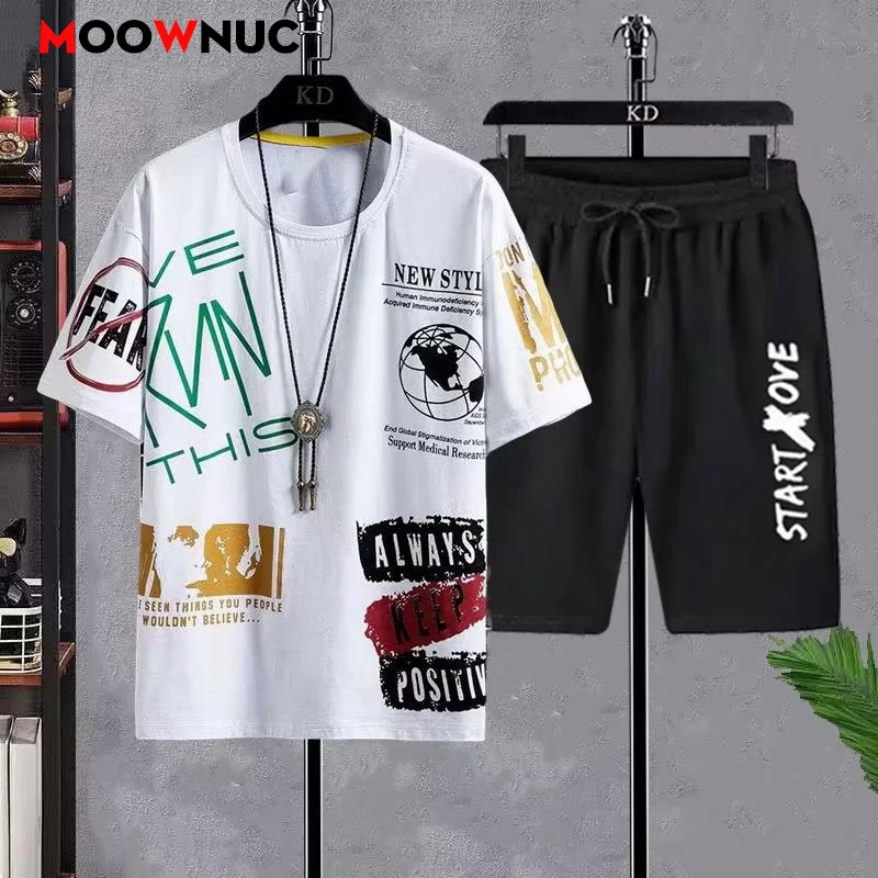 

Men's Casual 2-Piece Sportswear Set Streetwear Fashion Tracksuit Short-sleeved Shirts and Shorts Camping Beachwear Clothing New