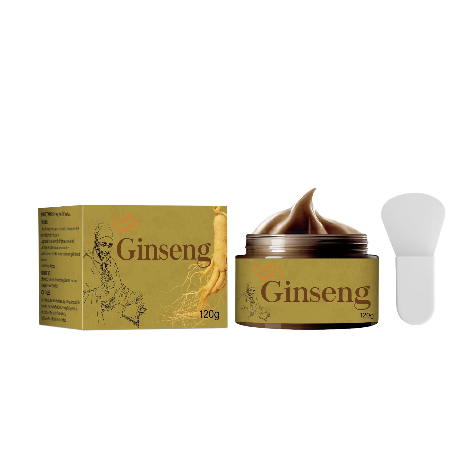 120g Ginseng Facial Peel-off Mask Peeling Mask Deep Cleansing Shrink Pores Moisturizing Oil Control Firming Skin Care