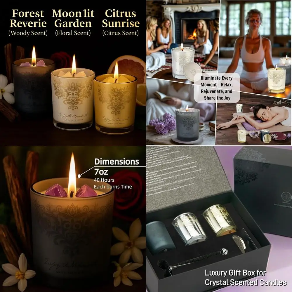

Luxury Scented Candle Gift Set – 3×7oz Crystal Glass Soy & Beeswax Aromatherapy Candles with Snuffer Lid & Wick Trimmer | Floral