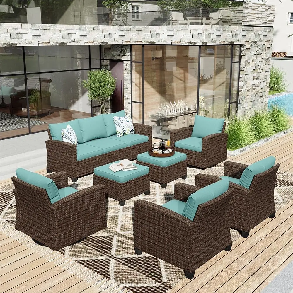 Outdoor Patio Furniture Set with Swivel Rocker Glide Chairs, 7 Pieces Patio Conversation Sectional Sofa Set with Cushions