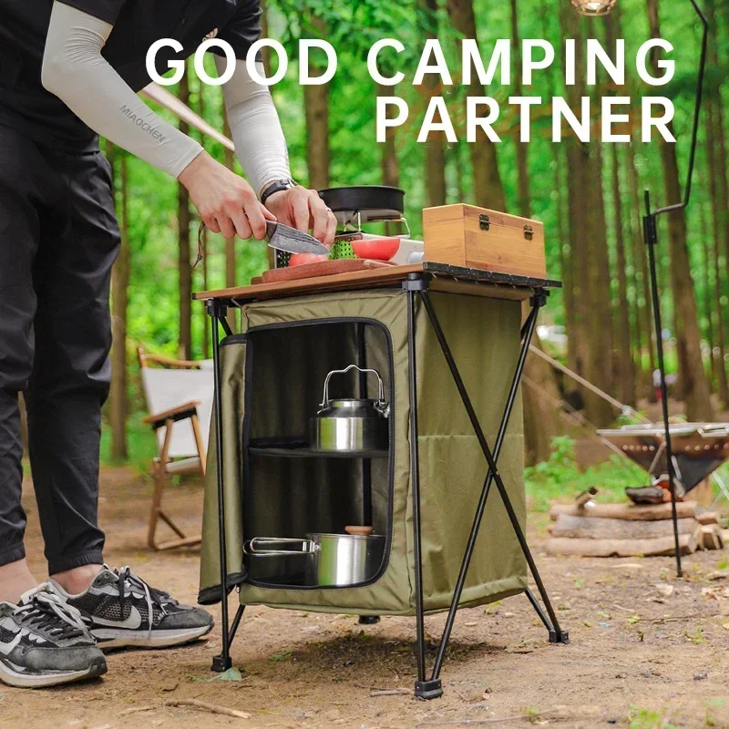 Outdoor Oxford Cloth Cabinets Multi-functional Toolbox Folding Table Double-decker Camping Cabinet Ideal for Barbecue Backyards image 4