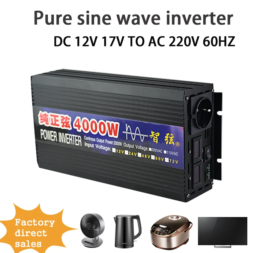 

Pure Sine Wave Inverter Peak Power 3000W 4000W DC 12V 24V to AC 220V Voltage 50/60HZ Power Supply Solar Car Inverters