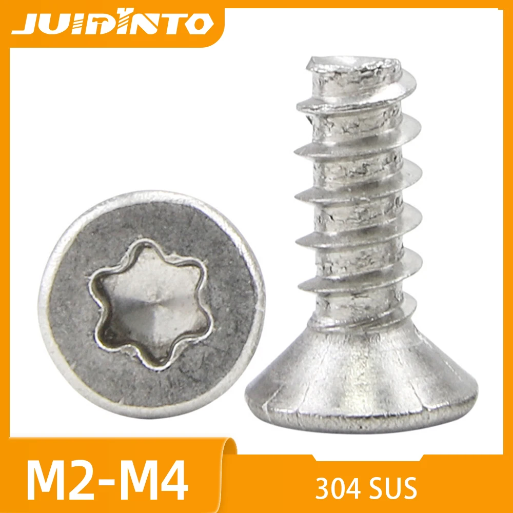 JUIDINTO 10-30pcs Star Drive CSK Head Screws 304 Stainless Steel Torx Flat Head Flat Tail Self-Tapping Screws M2 M2.3 M2.6 M3 M4