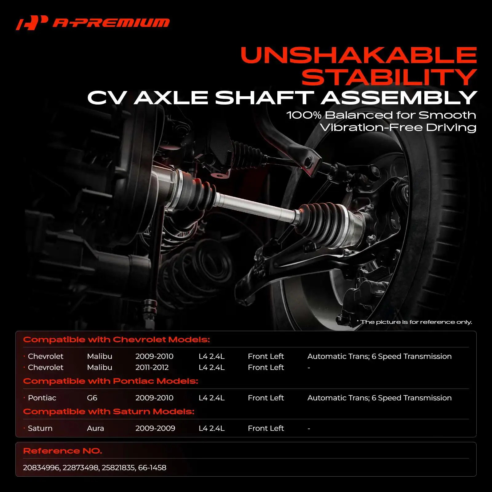 A-Premium Front Driver Side CV Axle Assembly for Chevrolet Malibu 2009-2012 Pontiac G6 2009-2010 Saturn Aura 2009