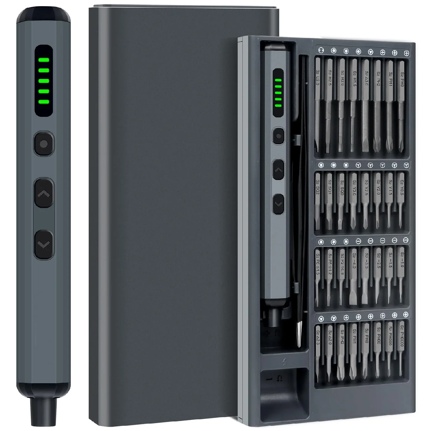 

Precision Electric Screwdriver Set 68 in 1 Cordless 64 S2 Precision Drill Bits 5 Torque Settings LED Hand Repair Tool Kit