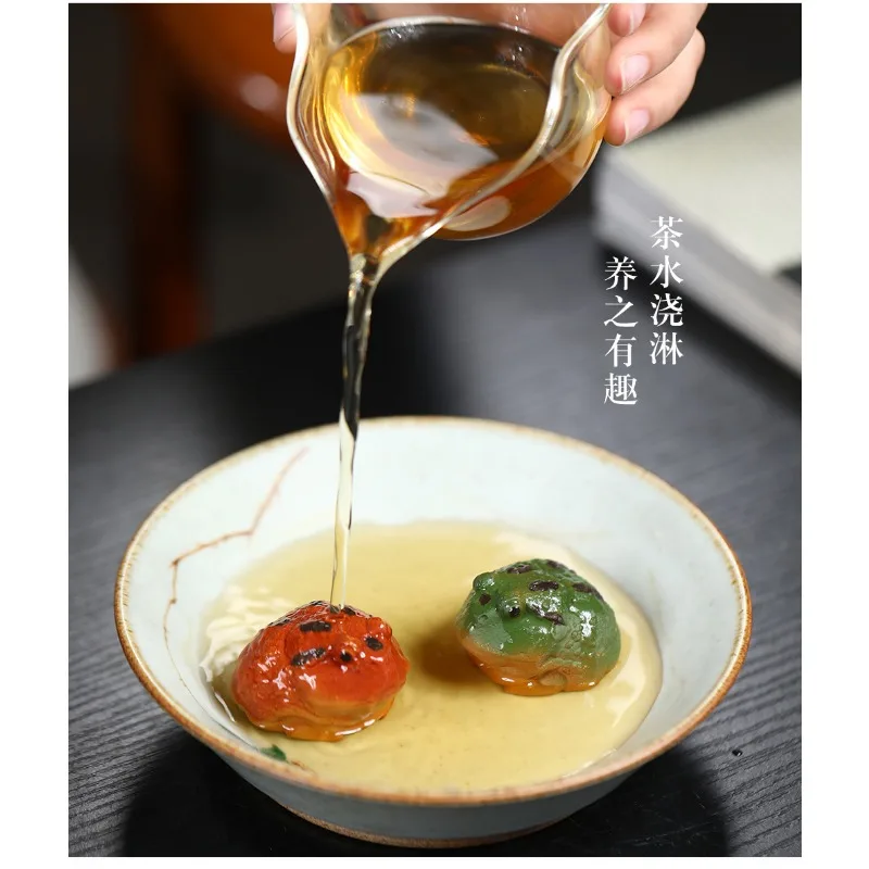 نحت ضفدع فخار فخار للمنزل ، تمثال ذهبي لشاي الضفدع ، زينة شاي جميلة للحيوانات الأليفة ، رف لغرفة النوم والمكتب والعشاق #6