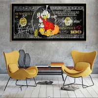 Classic Vintage Wall Art, Scrooge McDuck $100, HD Canvas Printed Poster, Home Living Room Bedroom Decoration