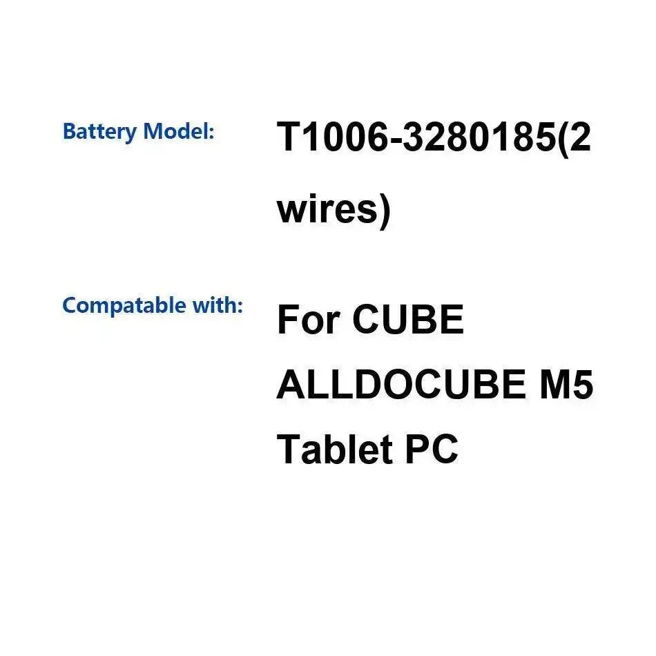 

T1006-3280185 2 Wires For Cube Alldocube M5 Tablet PC 6500Mah Lightweight Long-Lasting Performance Battery