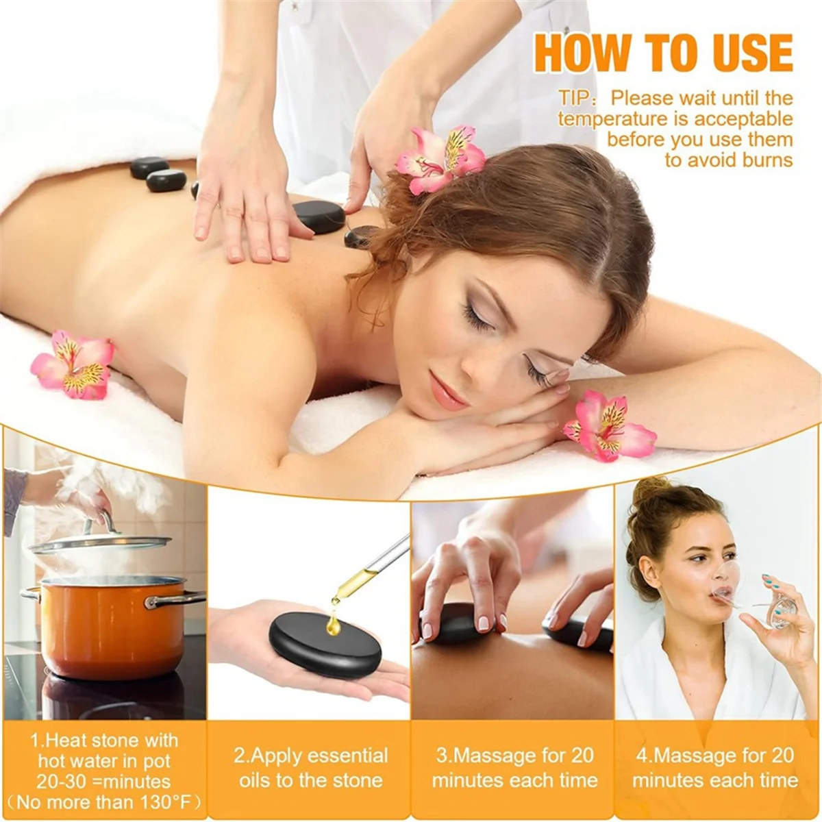 أحجار التدليك، أحجار ساخنة أساسية للتدليك، مجموعة تدليك 6 أحجار ساخنة متوسطة الحجم، أحجار تدليك الصخور الساخنة #1