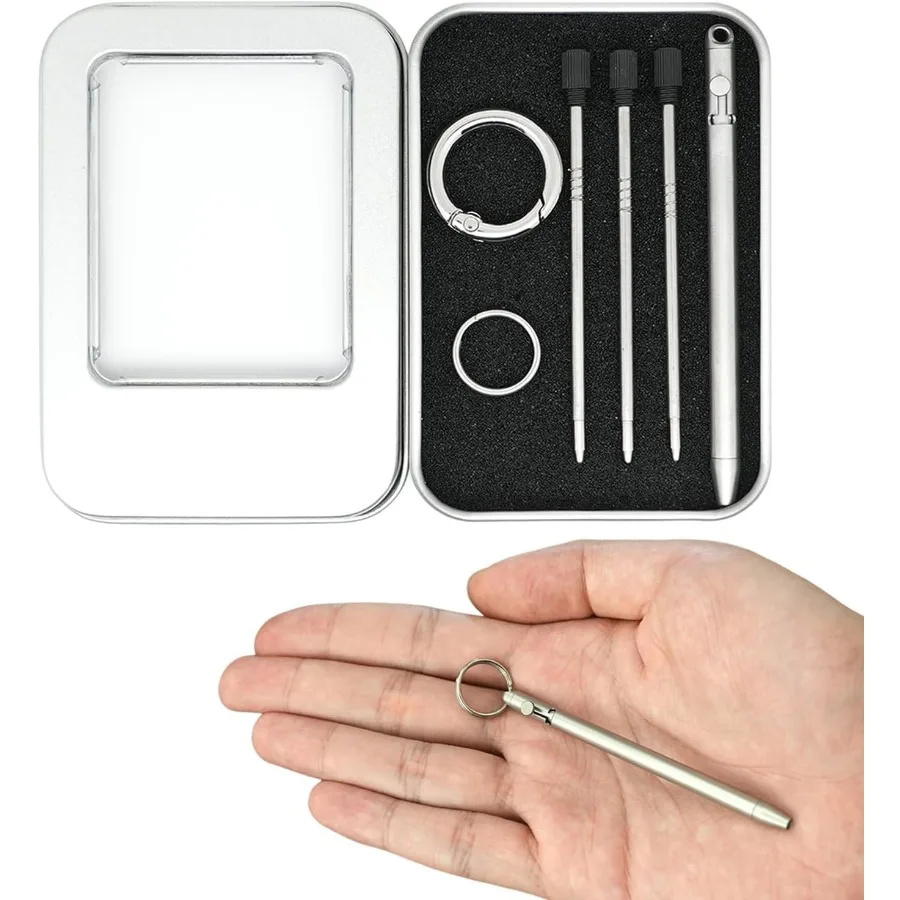 

1 упаковка мини-ручек, маленький брелок для ключей EDC, металлическая ручка, короткая микро-крохленькая карманная ручка с 3 стержнями D1 для путешествий и судака