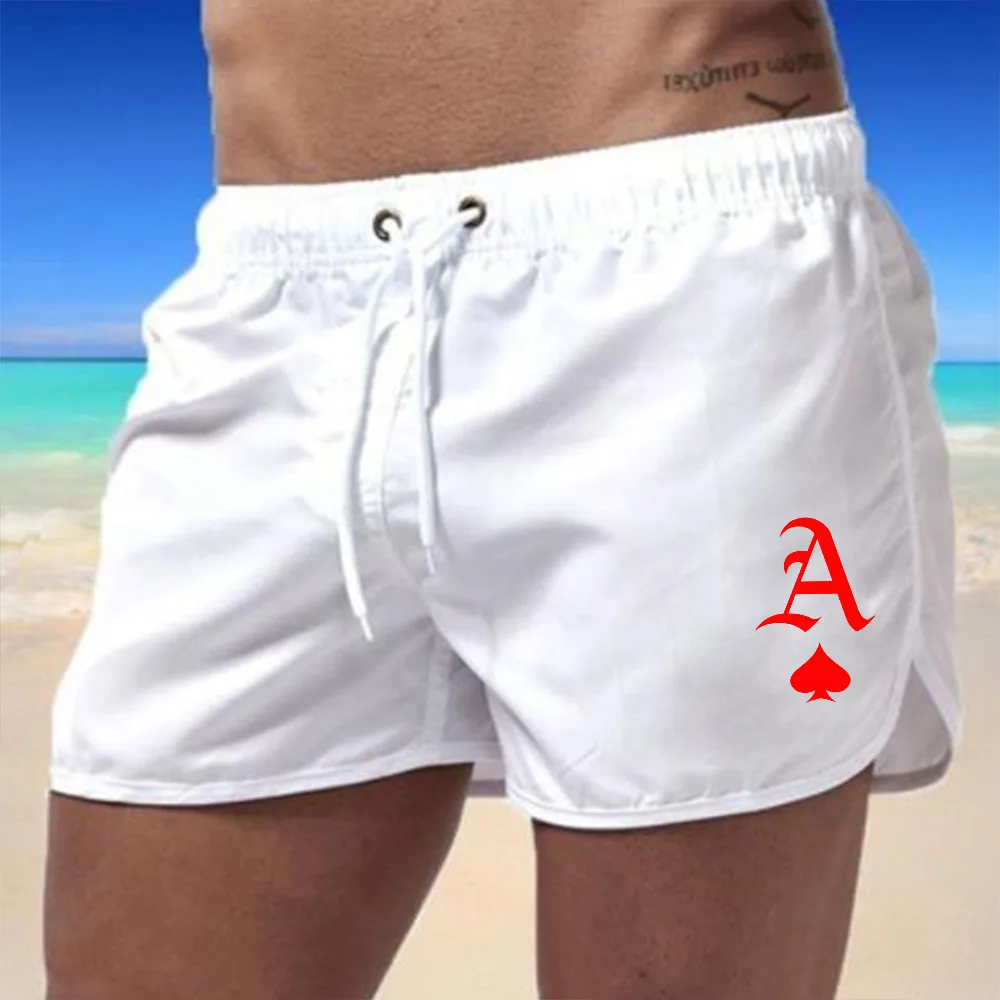 Shorts de natação masculino com corda de puxar, secagem rápida, respirável, surf, praia, esportes, natação, curto, bordo, verão