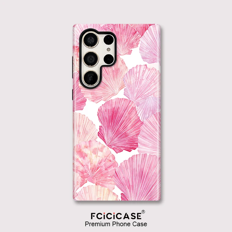 Fcicicase Cases For Samsung Galaxy S20 FE S24 Plus S23+ S25 Ultra Pink Shell Pattern Capa Shockproof Acrylic Matte Cover