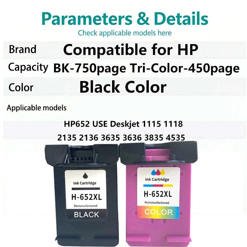 652XL 652 XL Ink Cartridge Compatible Replacement For HP 652XL HP652 USE Deskjet 3635 3636 3835 4535 1115 1118 2135 2136 Printer