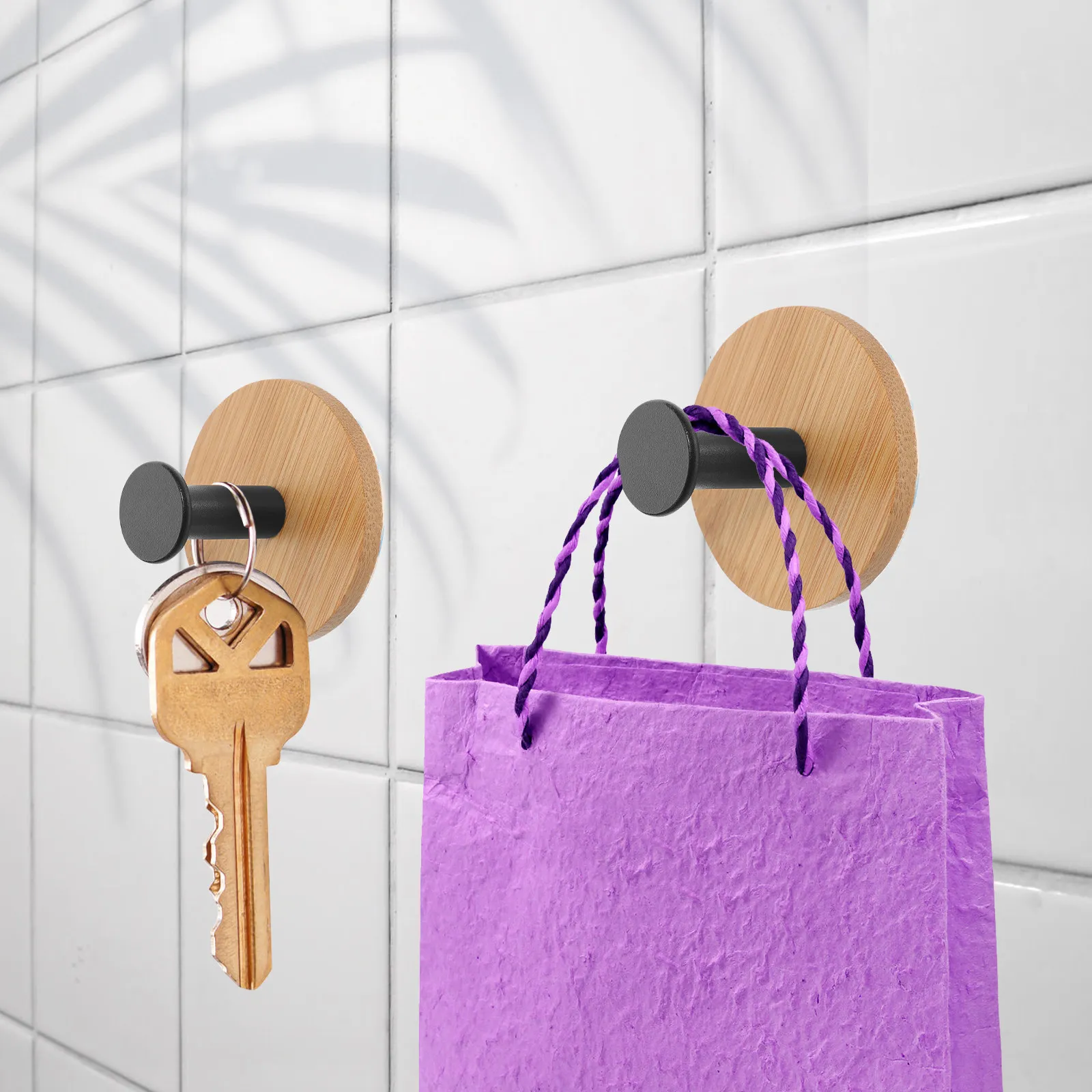 4Pcs Bamboo Adhesive Wall Hooks Self Adhesive Heavy Duty Coat Hook for Kitchen Bathroom Bedroom Sturdy Rustic Wall Storage