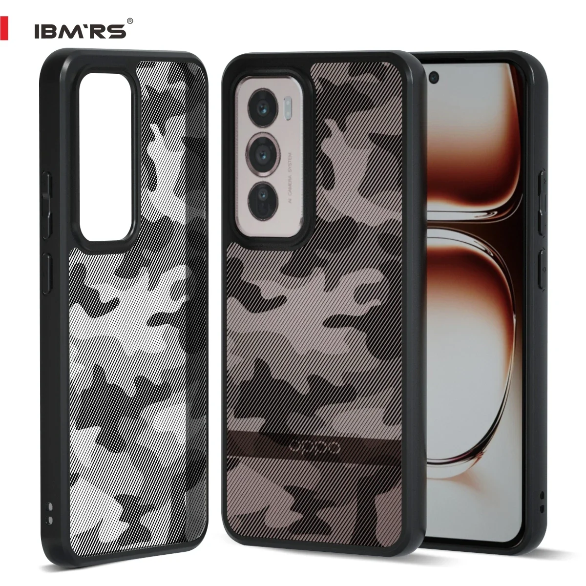 

IBMRS Ultra Hybrid Shockptoof with Camera Protection Bump Clear Back Cover Case Compatible for Oppo Reno12 (TPU+PC | Camo)