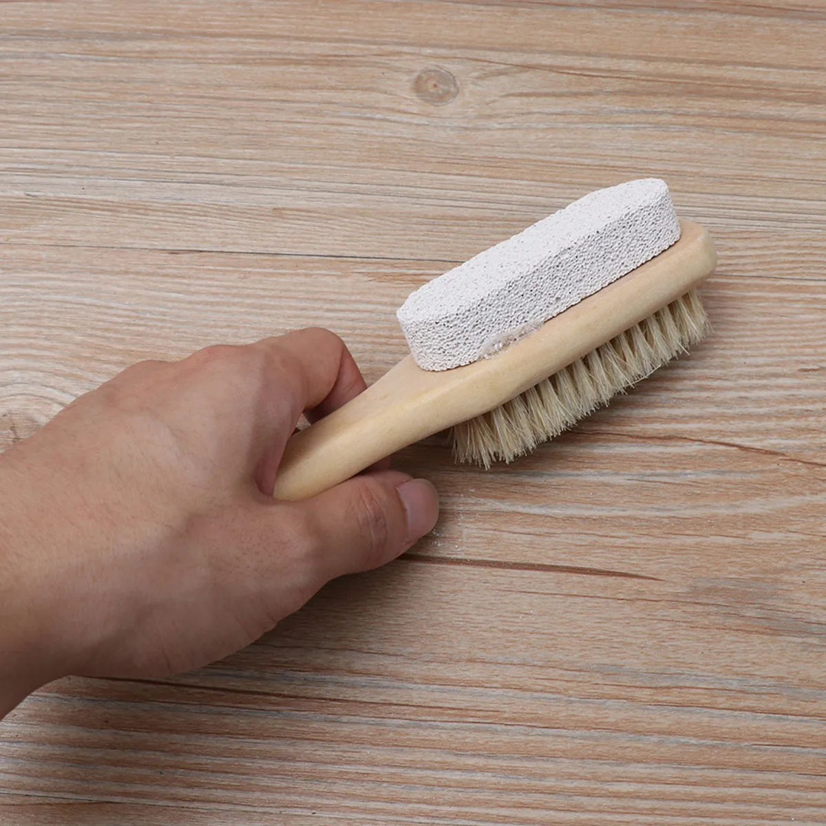 1 Pc Dubbelzijdig Pedicure Bestand Draagbare Houten Handvat Puimsteen Voor Eelt Dode Huid Verwijderen Voet Scrubber Peeling tool